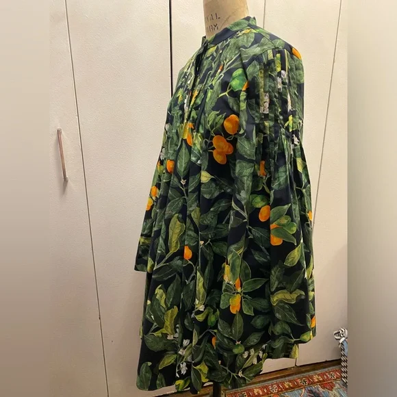 Oscar de la Renta Green Floral Pintuck Fortunella Mini Dress